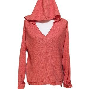 NorthCrest Cotton Marled Long Sleeve Hooded V-Neck Sweater M
